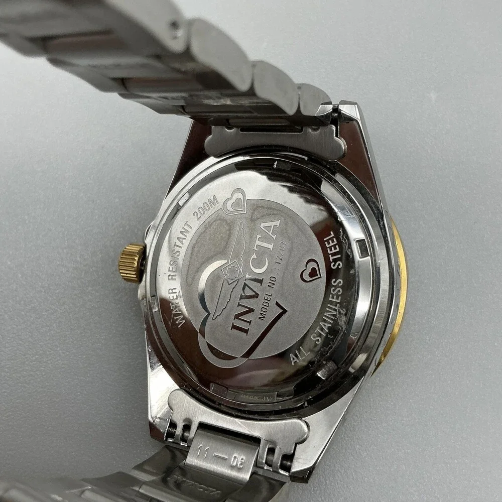 Invicta 12787 Womens Watch 38mm White Heart Dial Two Tone Date New Battery 8
